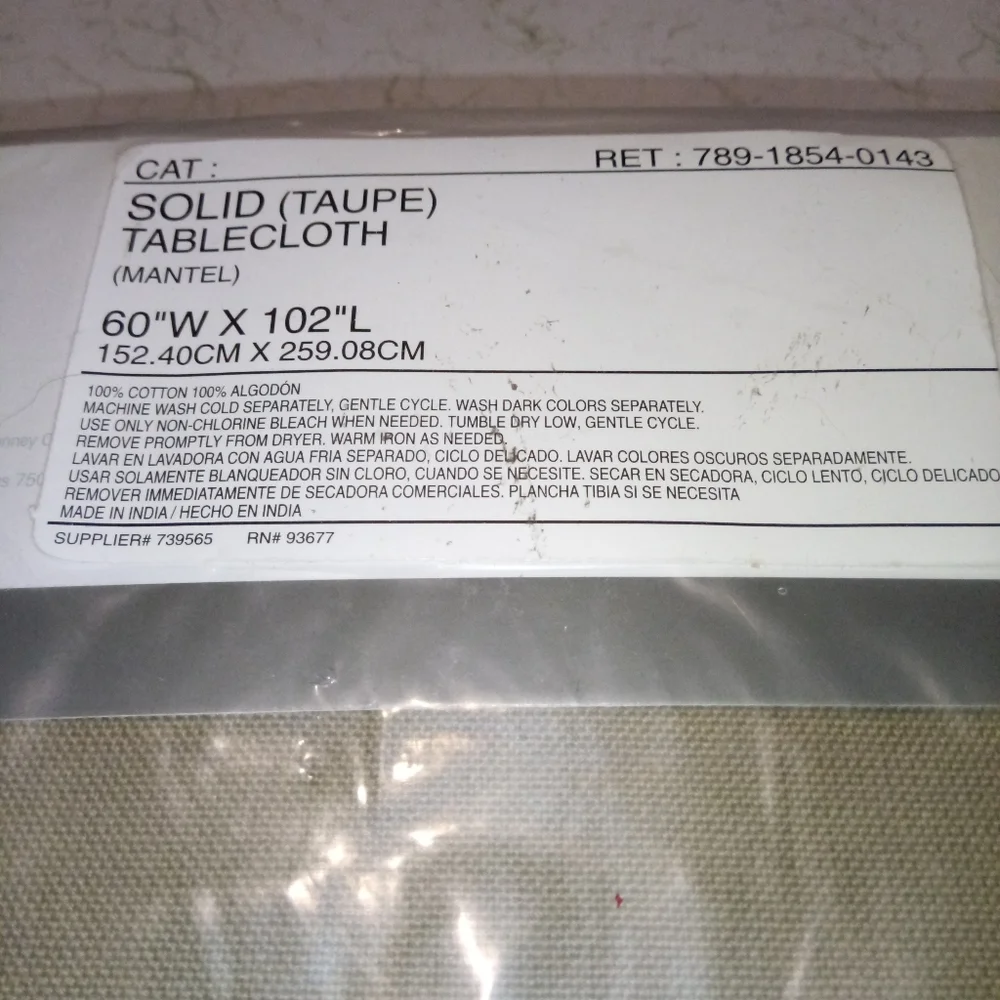 JCP Home Collection Oversized Solid Taupe Tablecloth Cotton 60